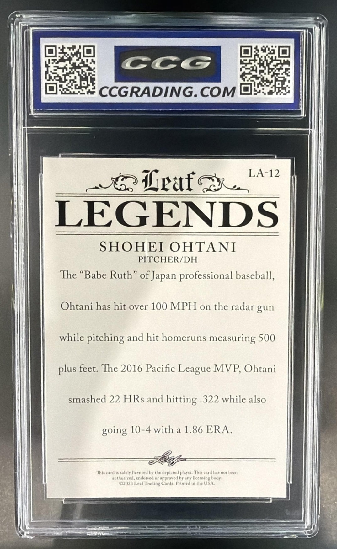 2023 Leaf Legends Shohei Ohtani CCG 10 — back