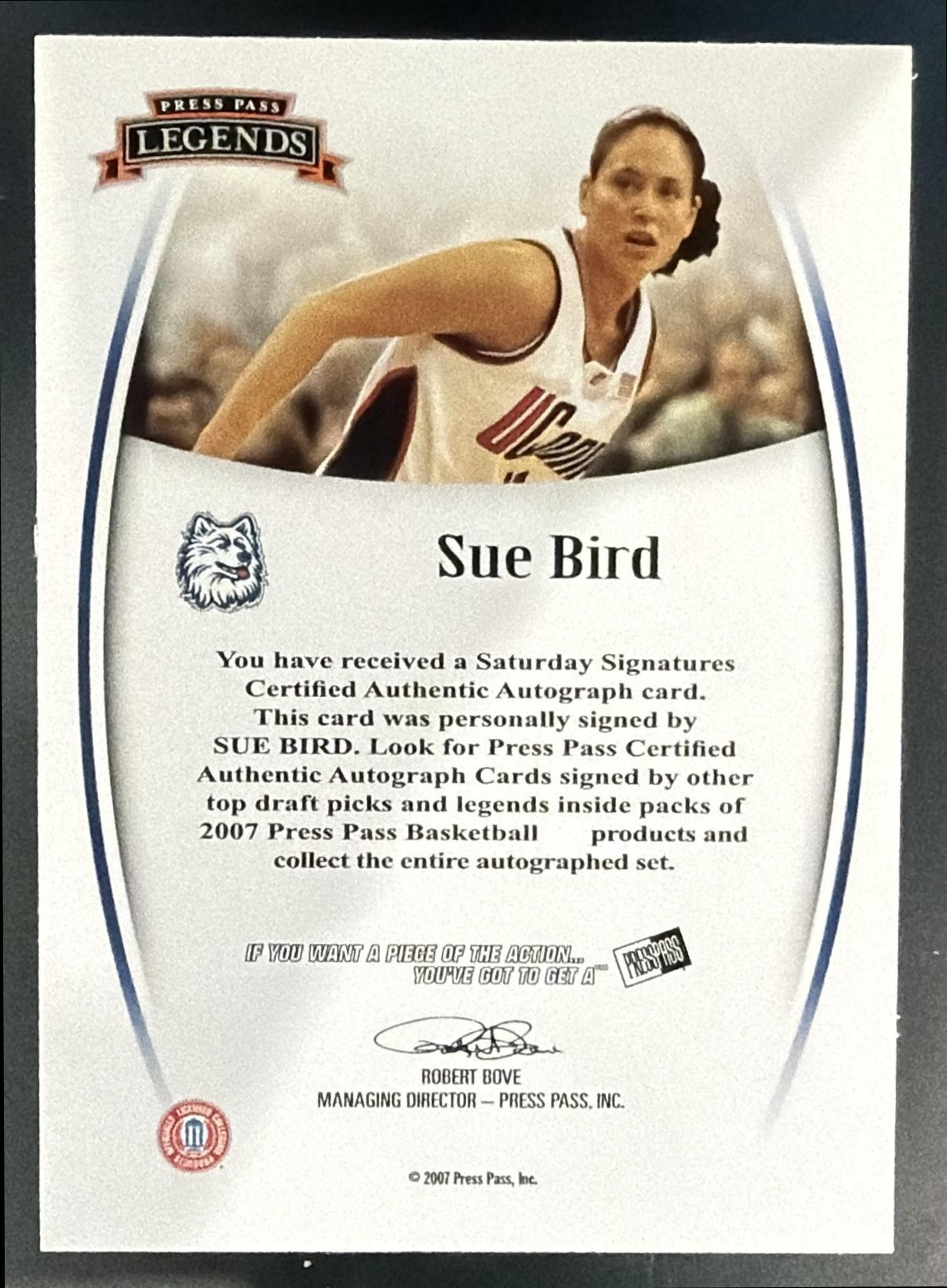 2007-08 Press Pass Legends Sue Bird #NNO Saturday Signatures Auto VAR Huskies — back