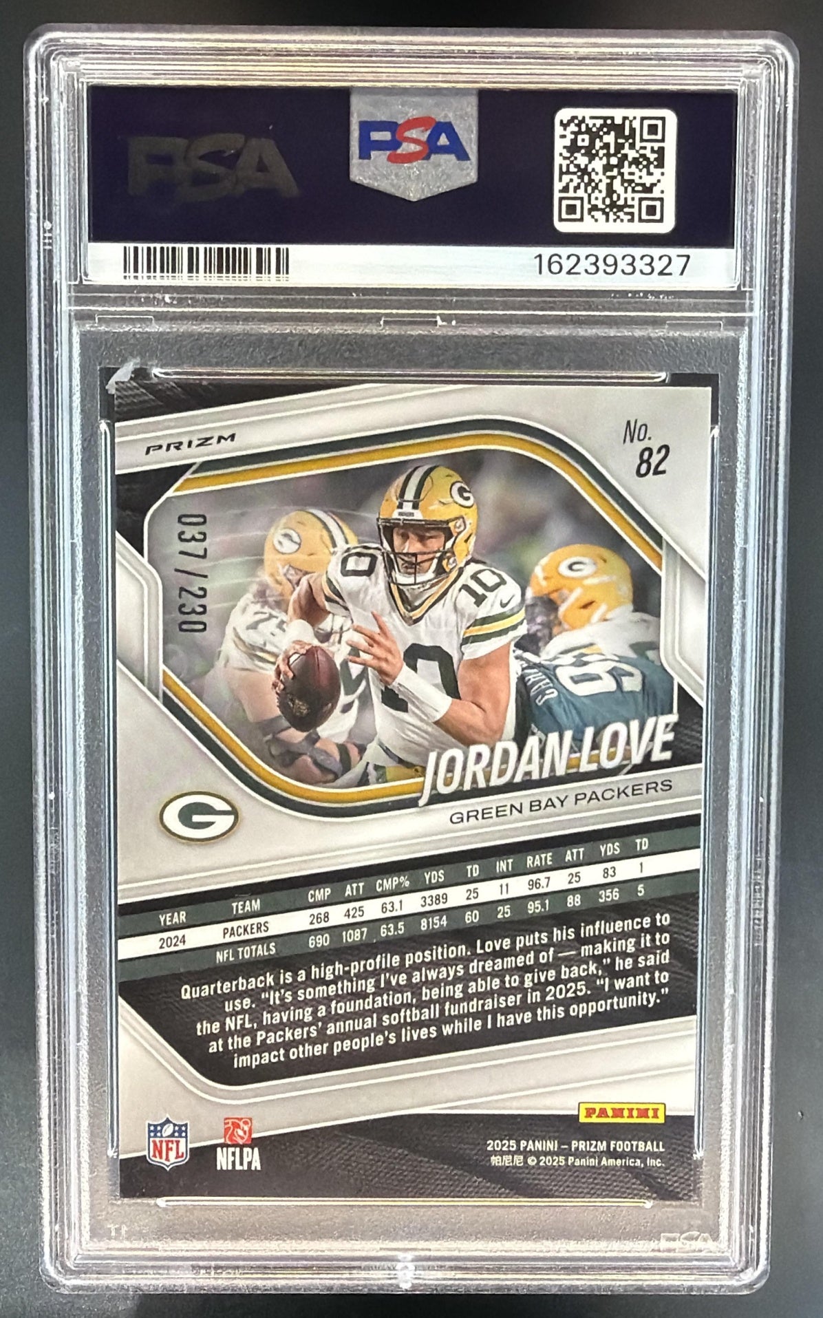 2025 Panini Prizm Jordan Love #82 Blue Wave 37/230 Packers PSA 10 — back