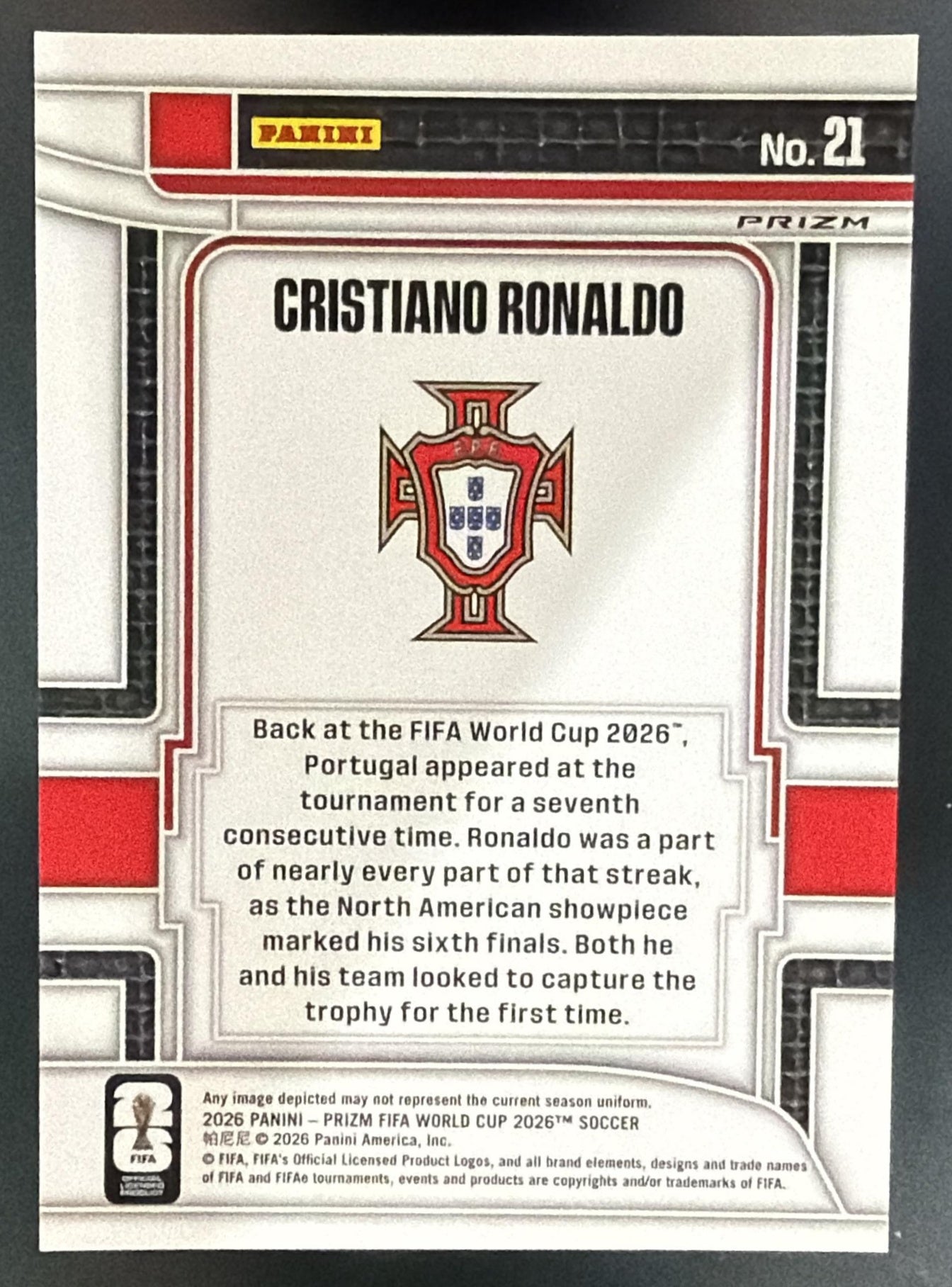 2026 Panini Prizm World Cup Cristiano Ronaldo #21 Scorers Club Wave Portugal — back
