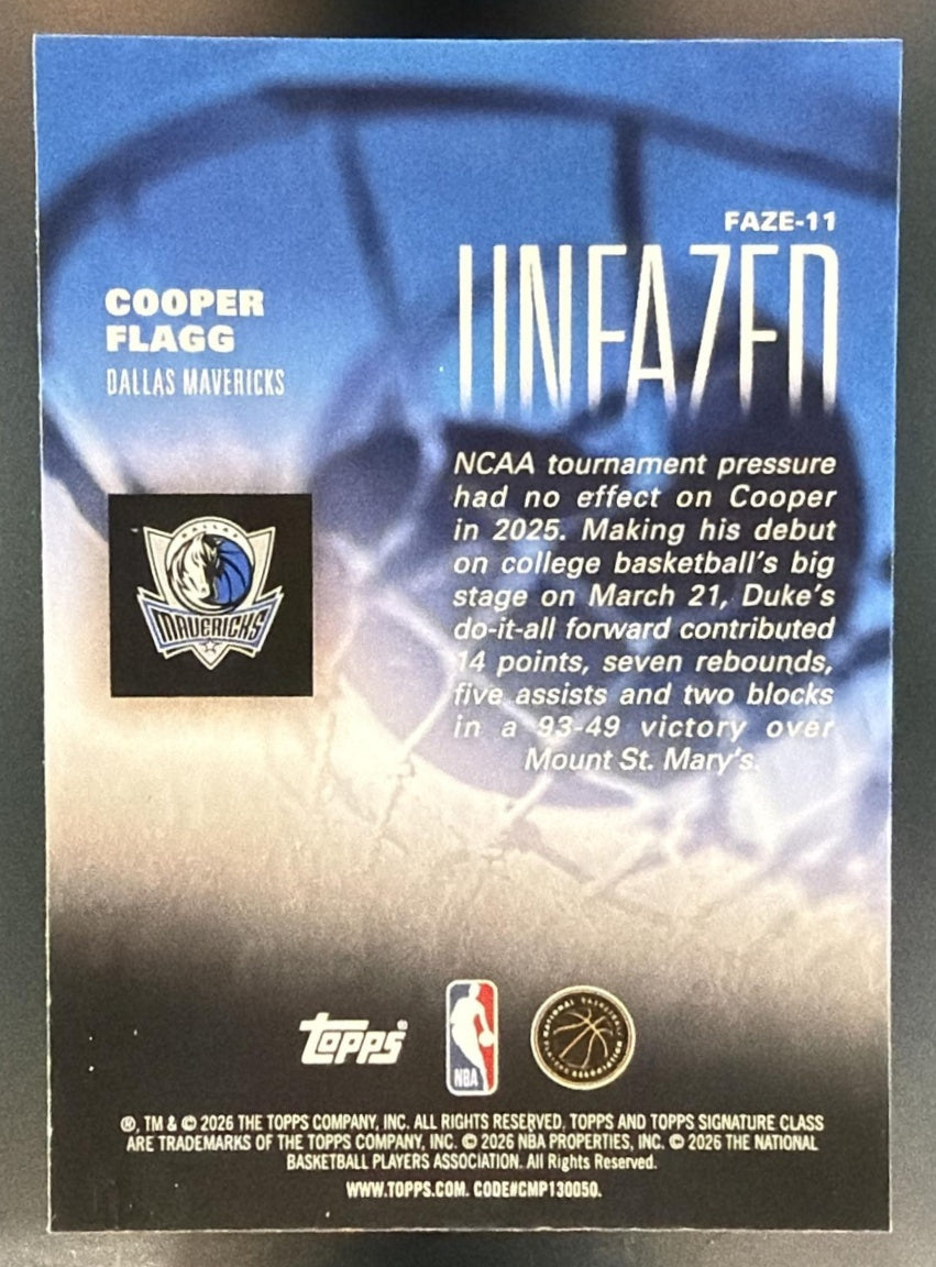 2025-26 Topps Signature Class Cooper Flagg #FAZE-11 Unfazed RC Mavericks — back