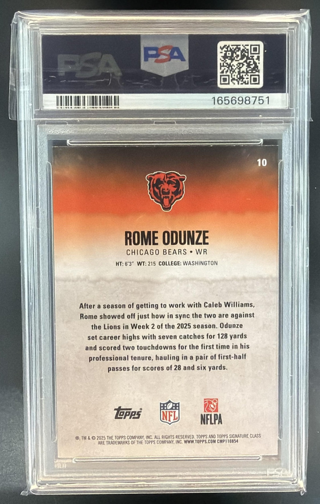 2025 Topps Signature Class Rome Odunze #10 Veteran Magenta Foil /250 PSA 9 — back