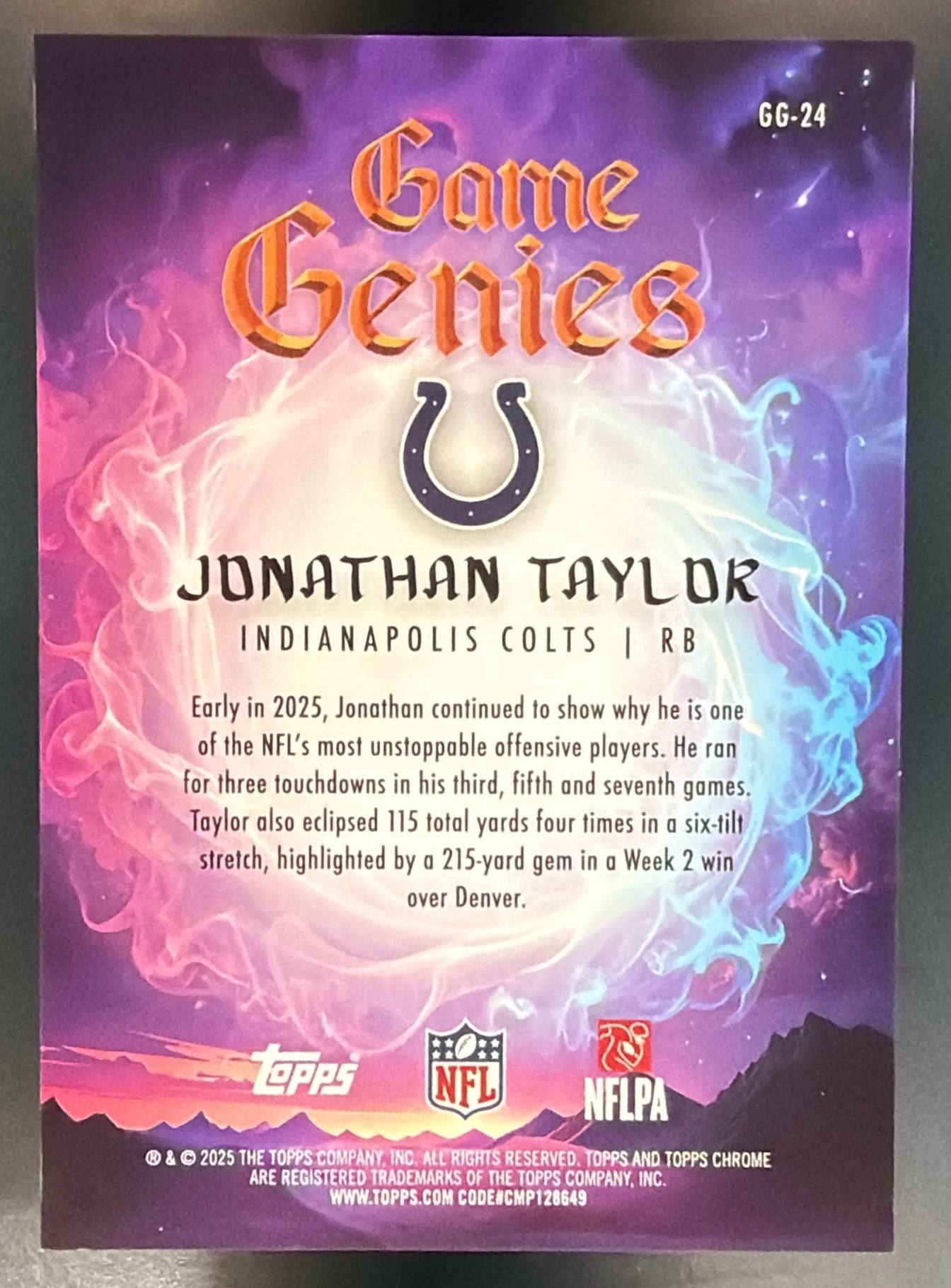 2025 Topps Chrome Jonathan Taylor #GG-24 Game Genies SSP Colts — back
