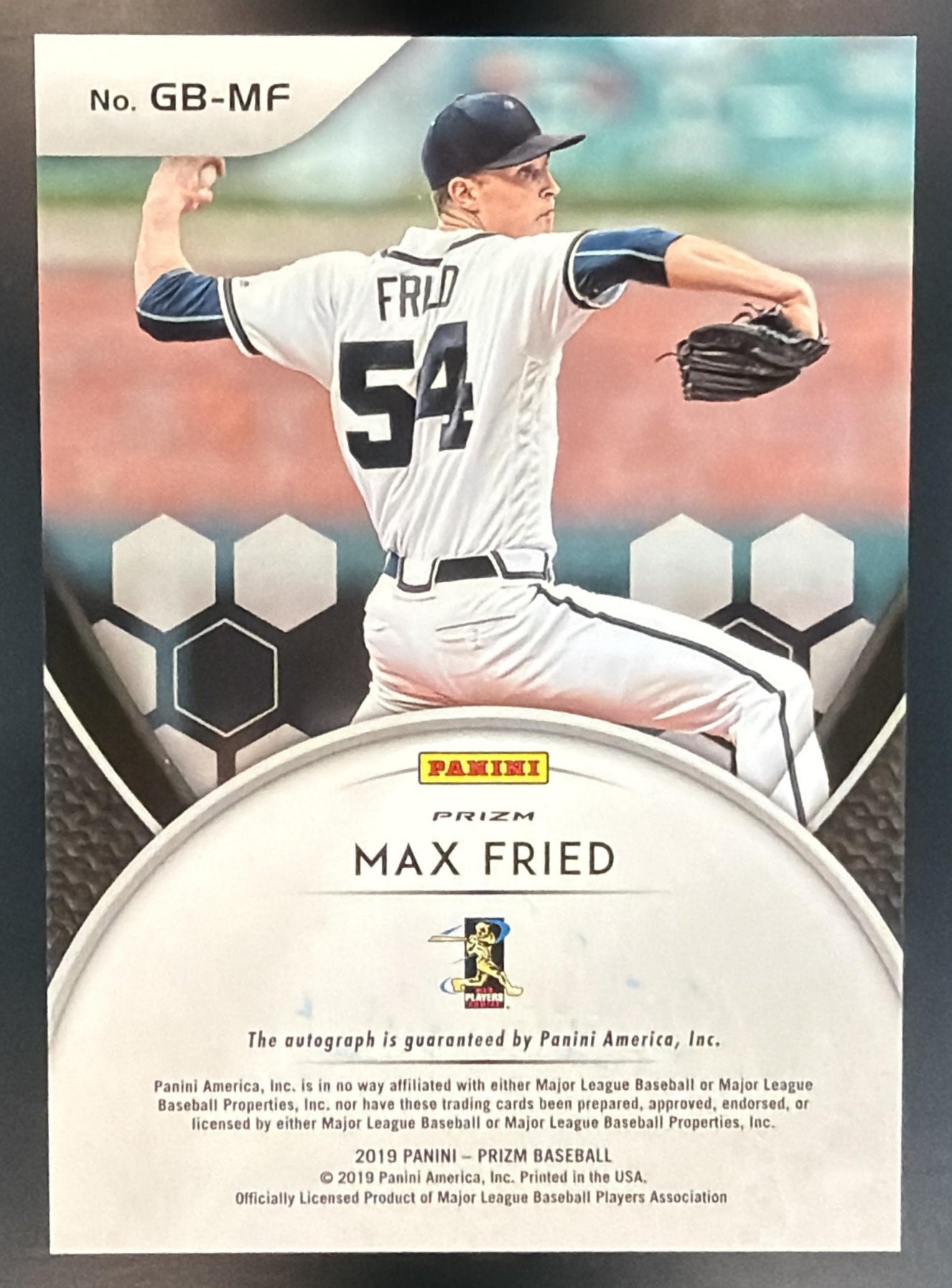 2019 Panini Prizm Max Fried #GB-MF Game Ball Graphs Braves — back