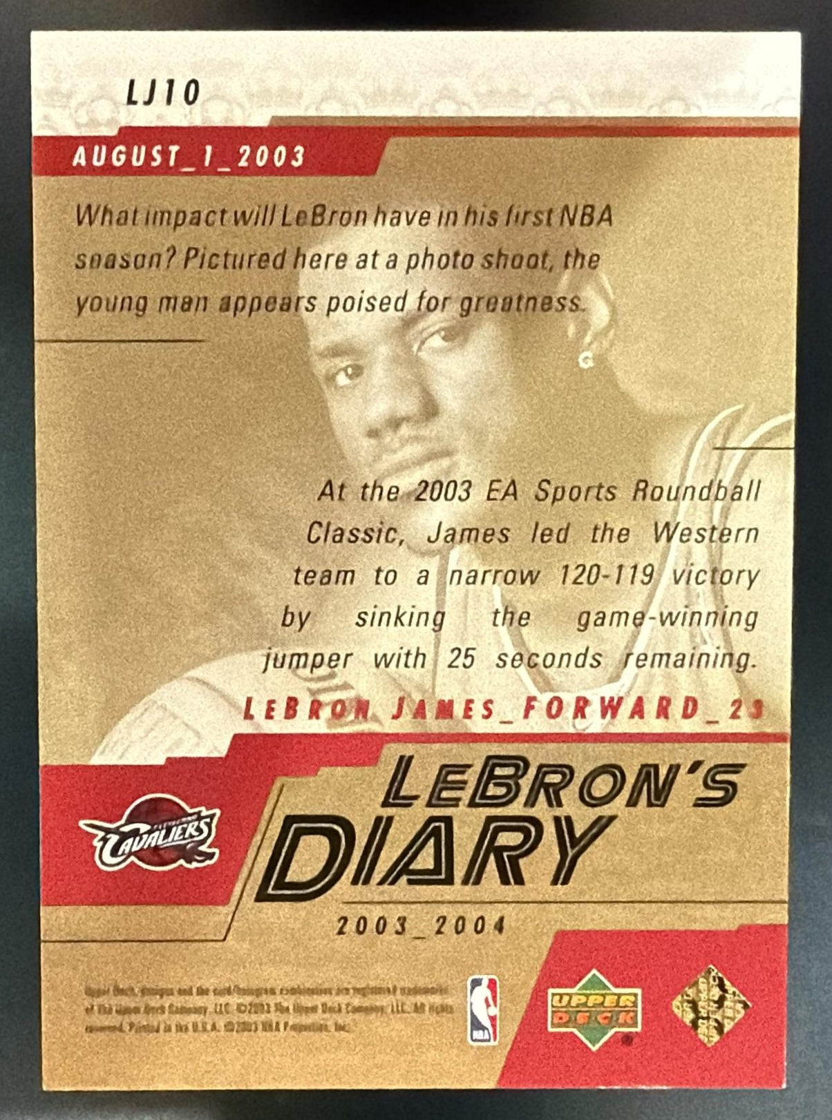 2003-04 Upper Deck LeBron James #LJ10 LeBron's Diary RC Cavaliers — back