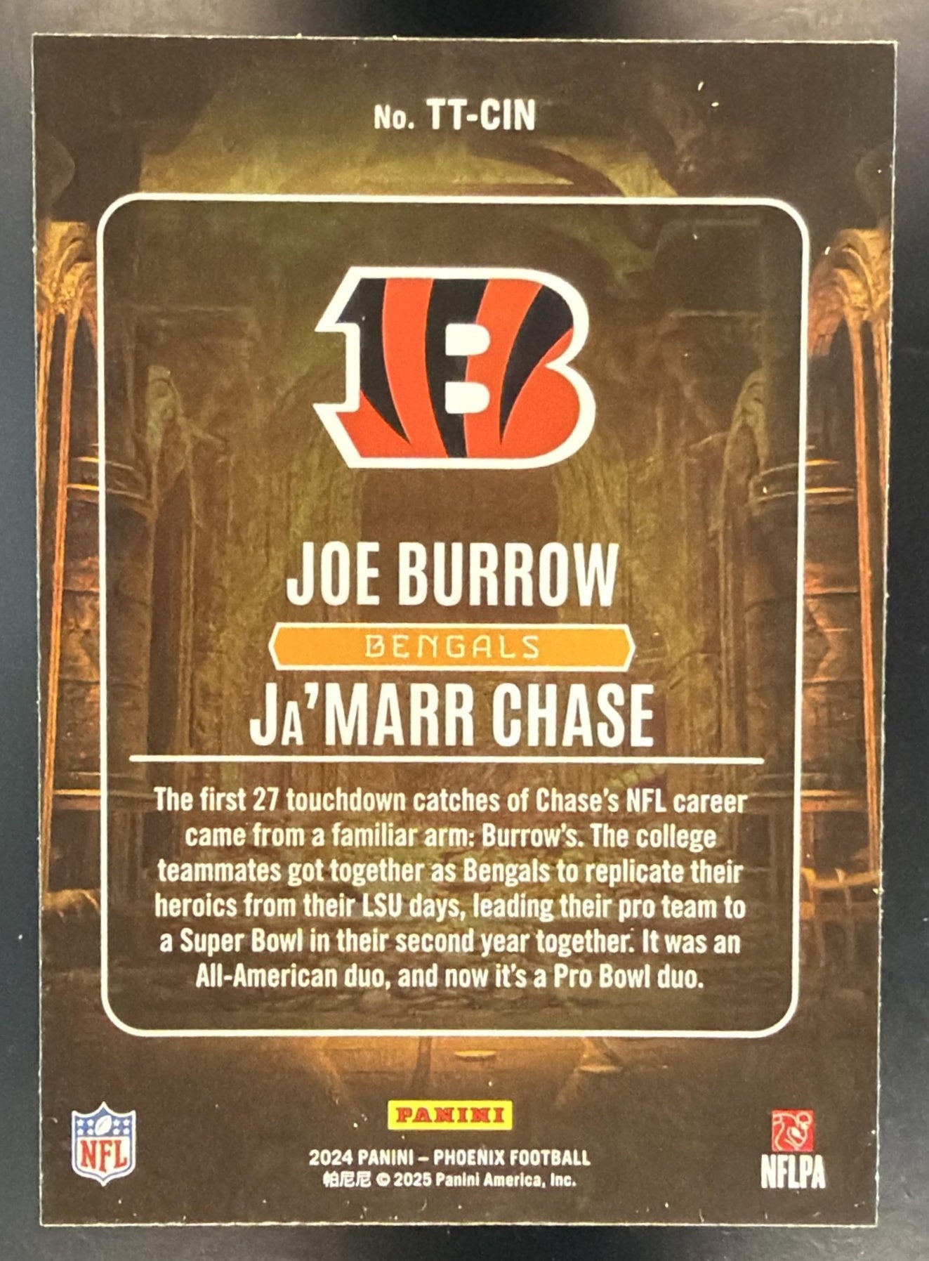 2024 Panini Phoenix Ja'Marr Chase Joe Burrow #TT-CIN Treasured Tandems Hyper — back