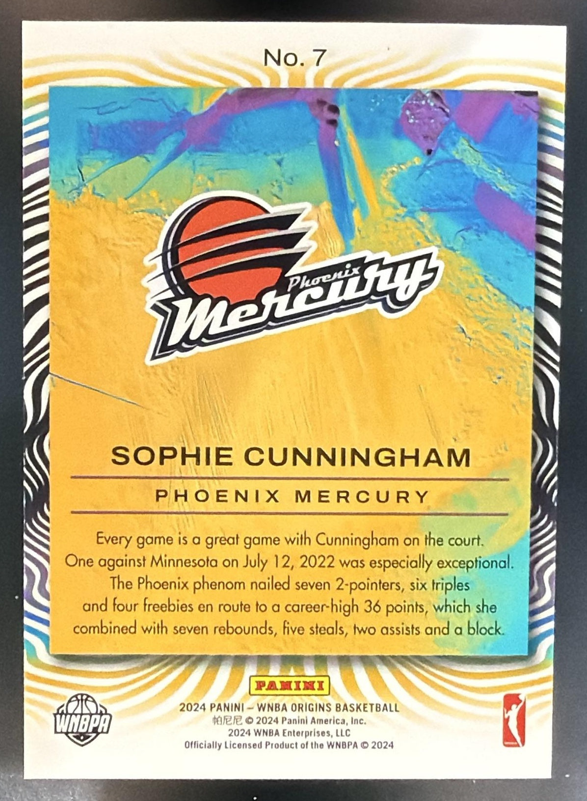 2024 Panini Origins WNBA Sophie Cunningham #7 Drip Mercury — back