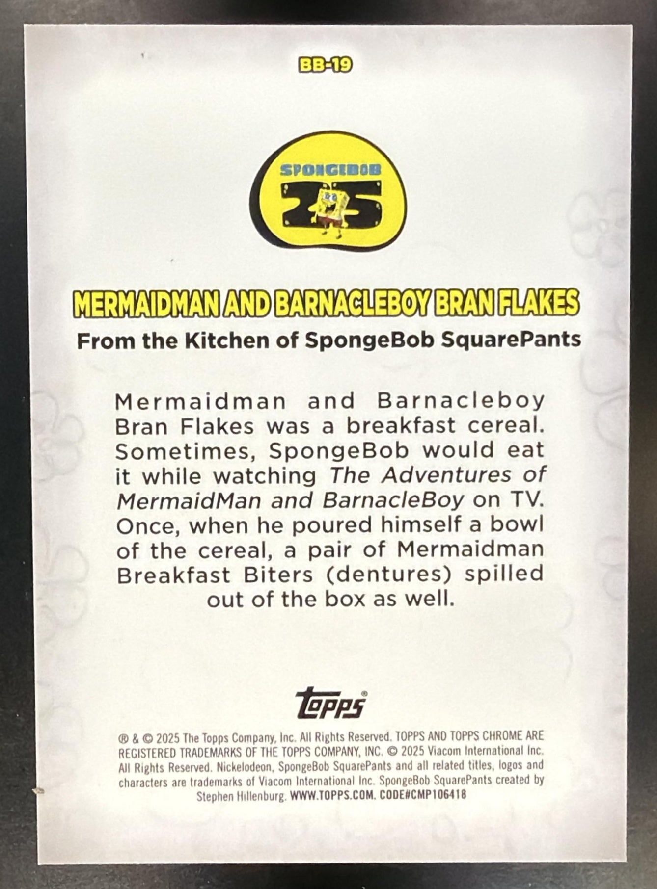 2025 Topps Chrome SpongeBob 25th Mermaidman Barnacleboy Orange Refractor /25 — back