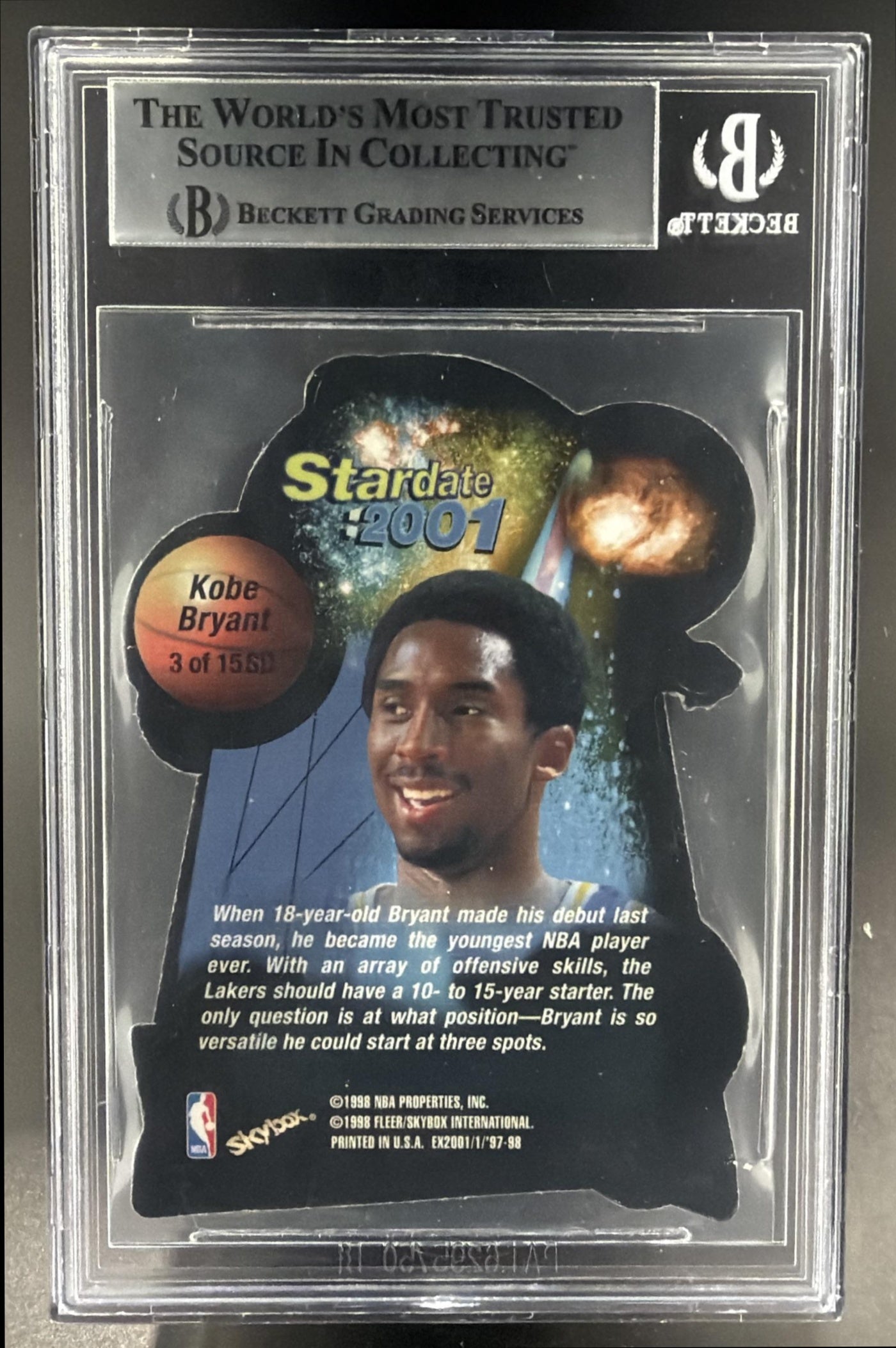 1997-98 E-X2000 Star Date Kobe Bryant #3 Die Cut Lakers BGS 8.5 — back