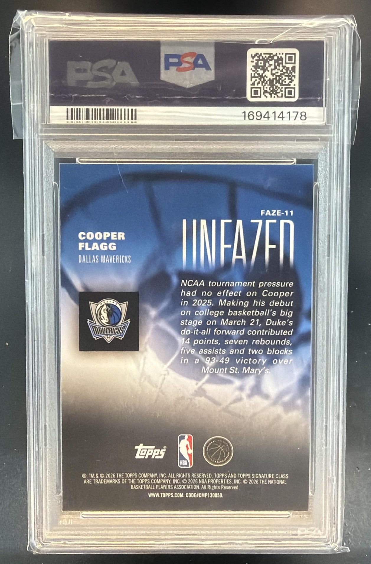 2025-26 Topps Signature Class Cooper Flagg #FAZE-11 Unfazed RC Mavericks PSA 8 — back