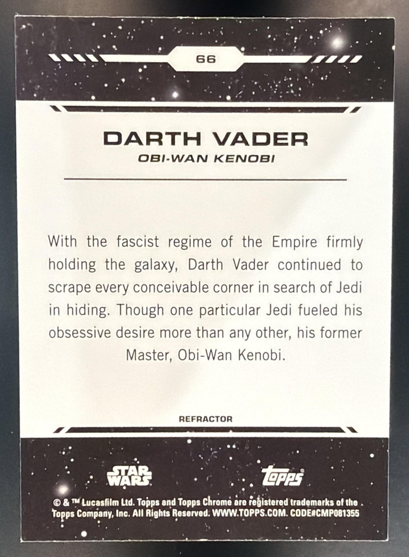 2024 Topps Chrome Star Wars Darth Vader #66 Rainbow Refractor — back