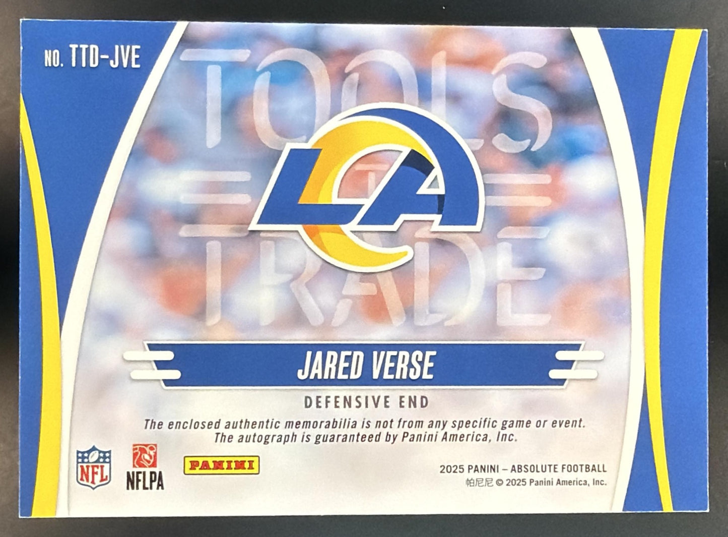 2025 Panini Absolute Jared Verse Tools of the Trade Double Autos /99 MEM — back