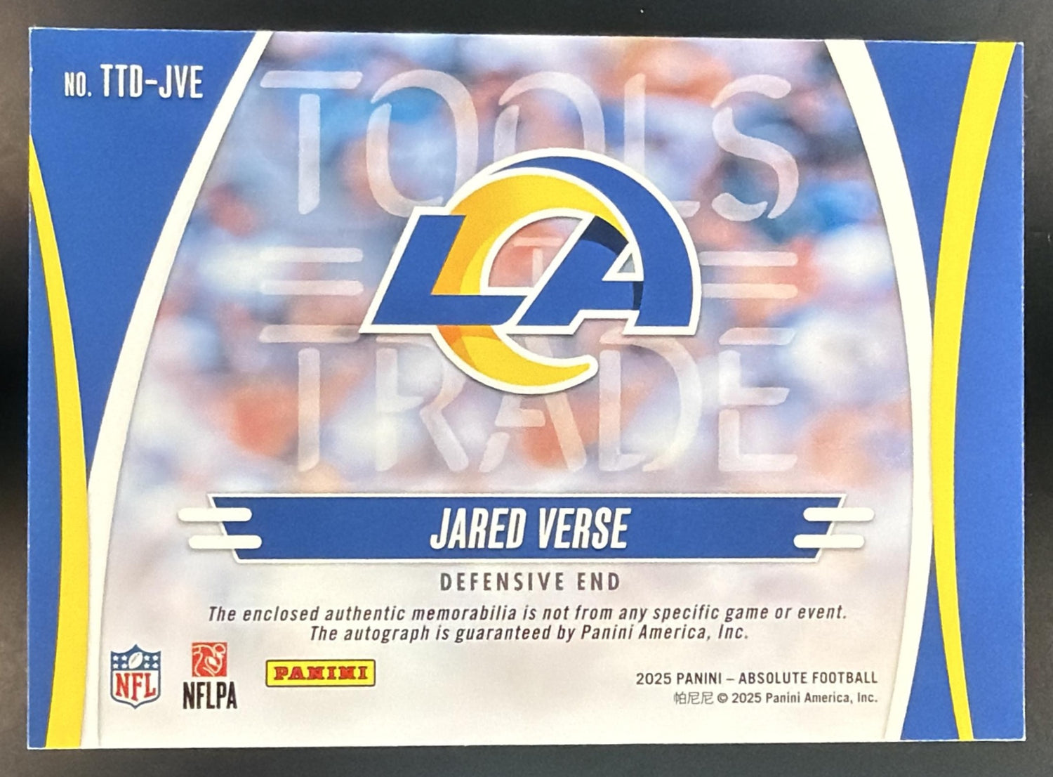 2025 Panini Absolute Jared Verse Tools of the Trade Double Autos /99 MEM — back