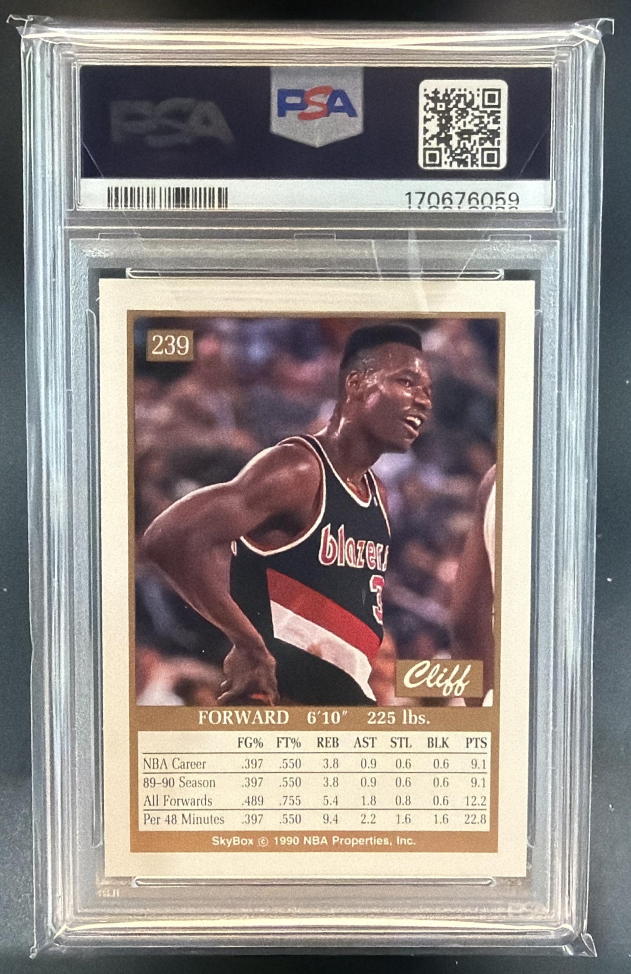 1990-91 Skybox Cliff Robinson #239 RC Trail Blazers PSA 9 — back
