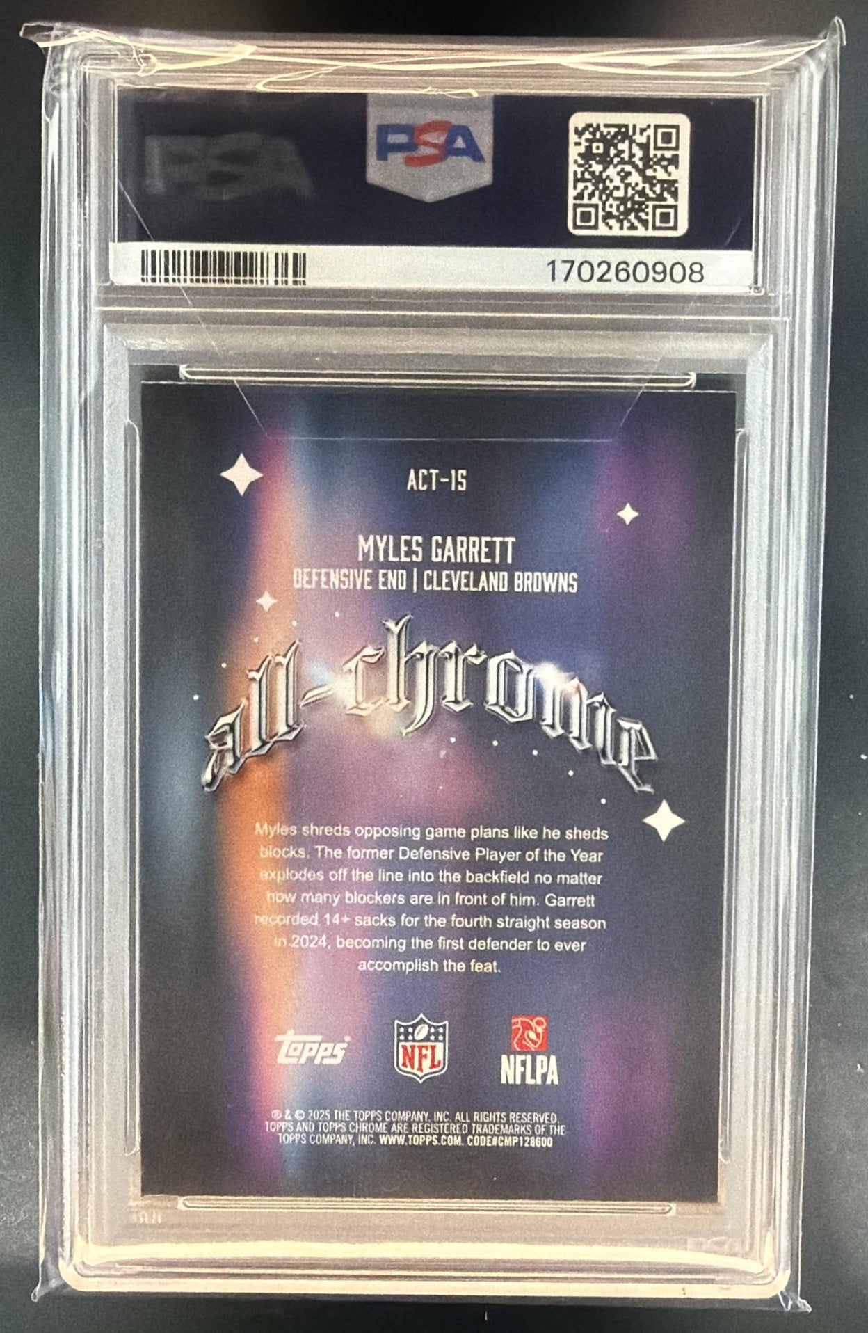 2025 Topps Chrome Myles Garrett #ACT-15 All Team X-Fractor Browns PSA 8 — back