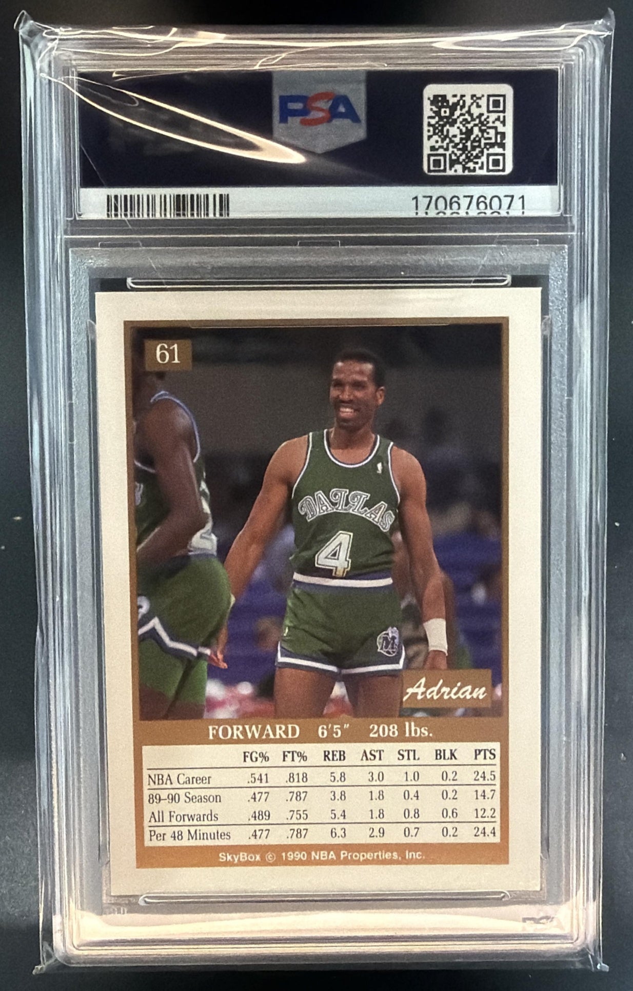 1990-91 Skybox Adrian Dantley #61 Mavericks PSA 9 — back