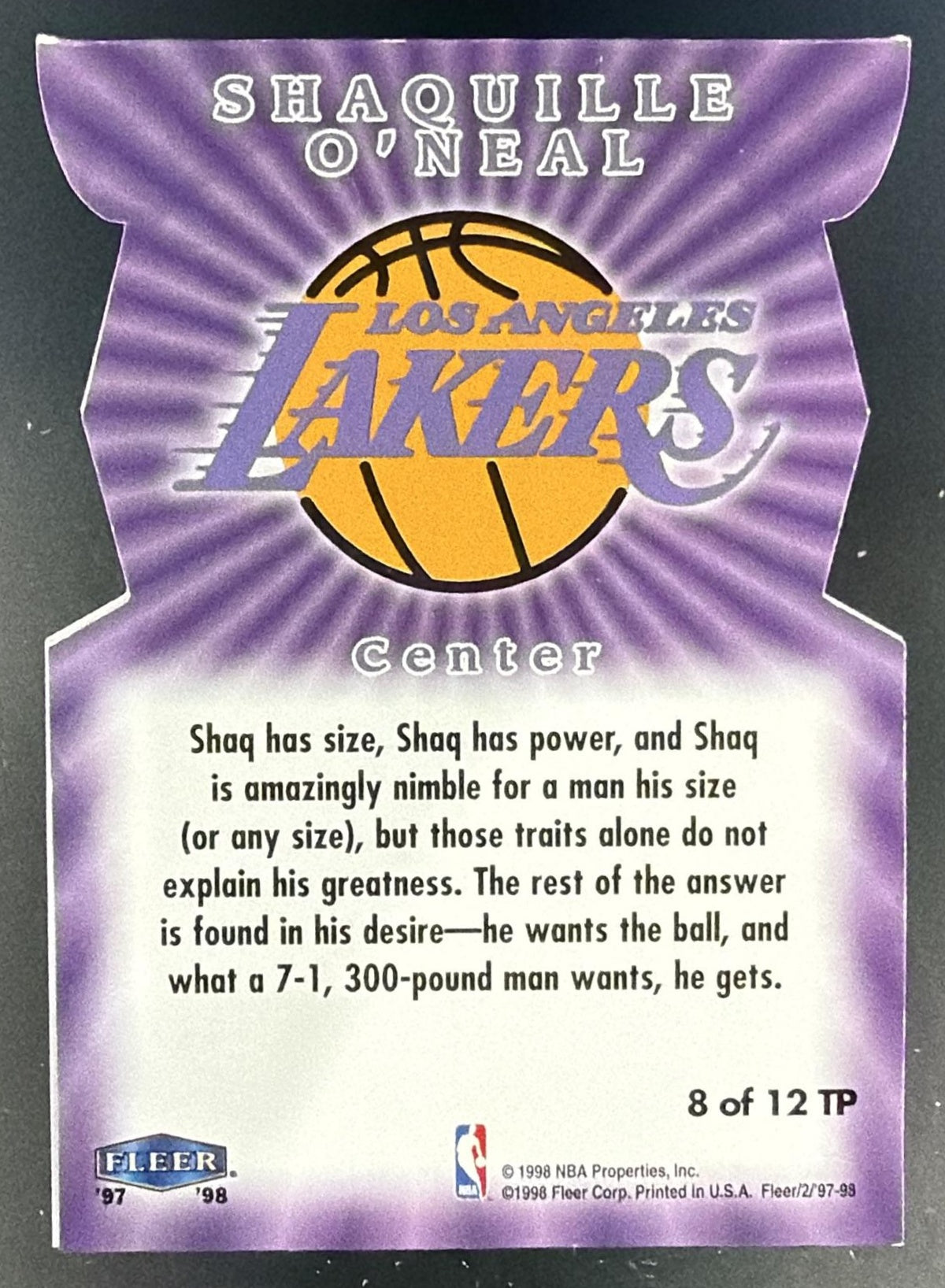 1997-98 Fleer Shaquille O'Neal #8 TP Tower of Power Lakers — back