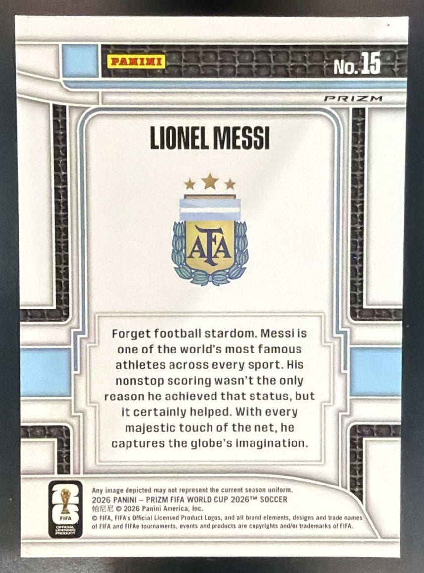 2026 Panini Prizm World Cup Lionel Messi #15 Scorers Club Wave Argentina — back