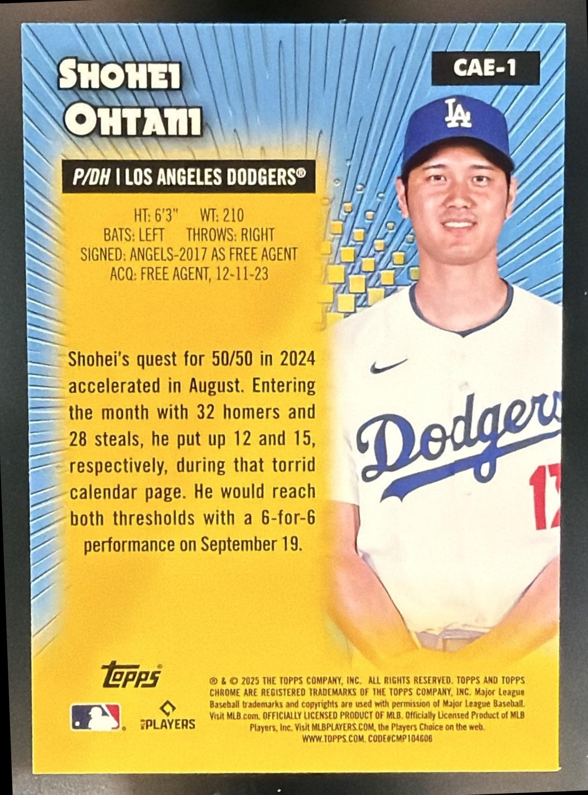 2025 Topps Chrome Shohei Ohtani #CAE-1 All-Etch Dodgers — back
