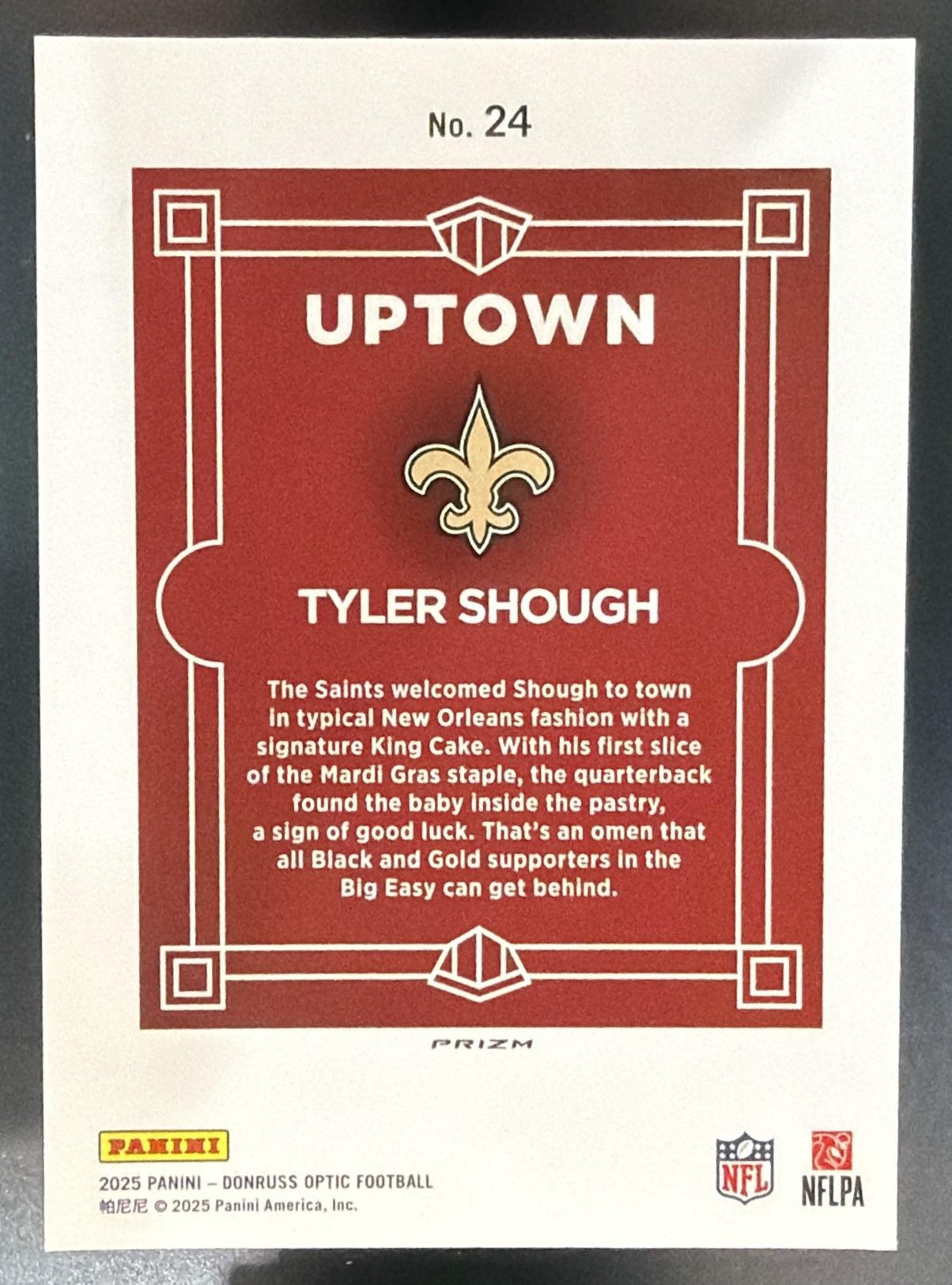 2025 Panini Donruss Optic Tyler Shough #24 Uptown RC SSP Saints — back