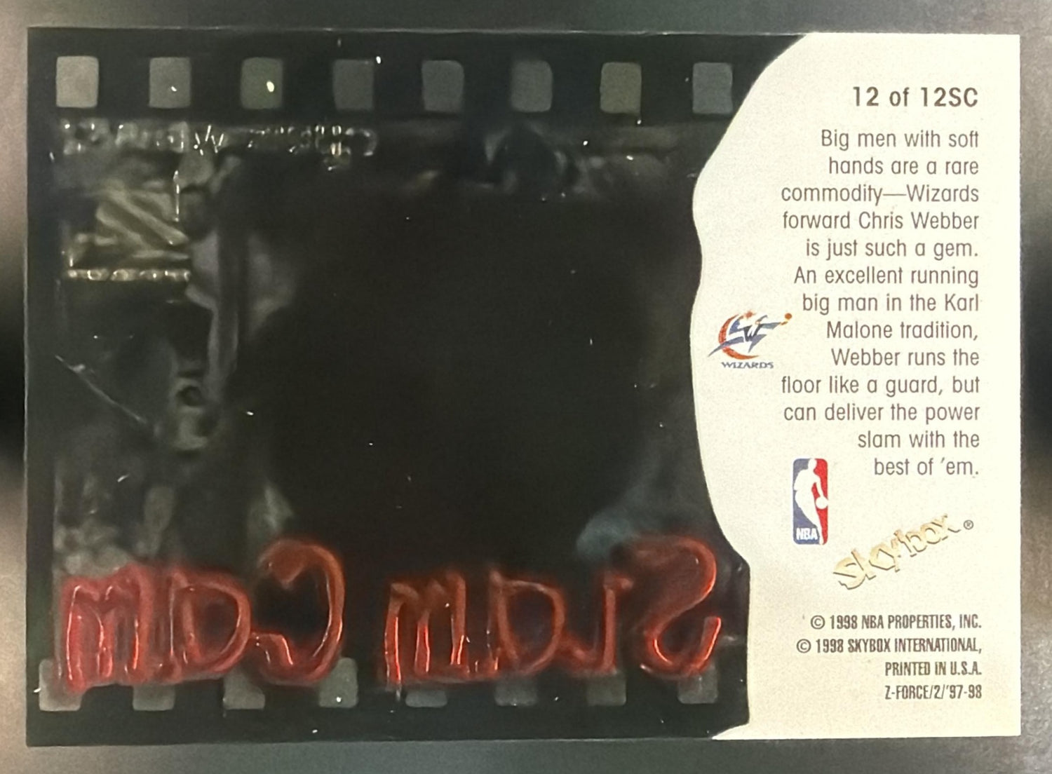 1997-98 Skybox Z-Force Chris Webber #12 SC Slam Cam Wizards — back