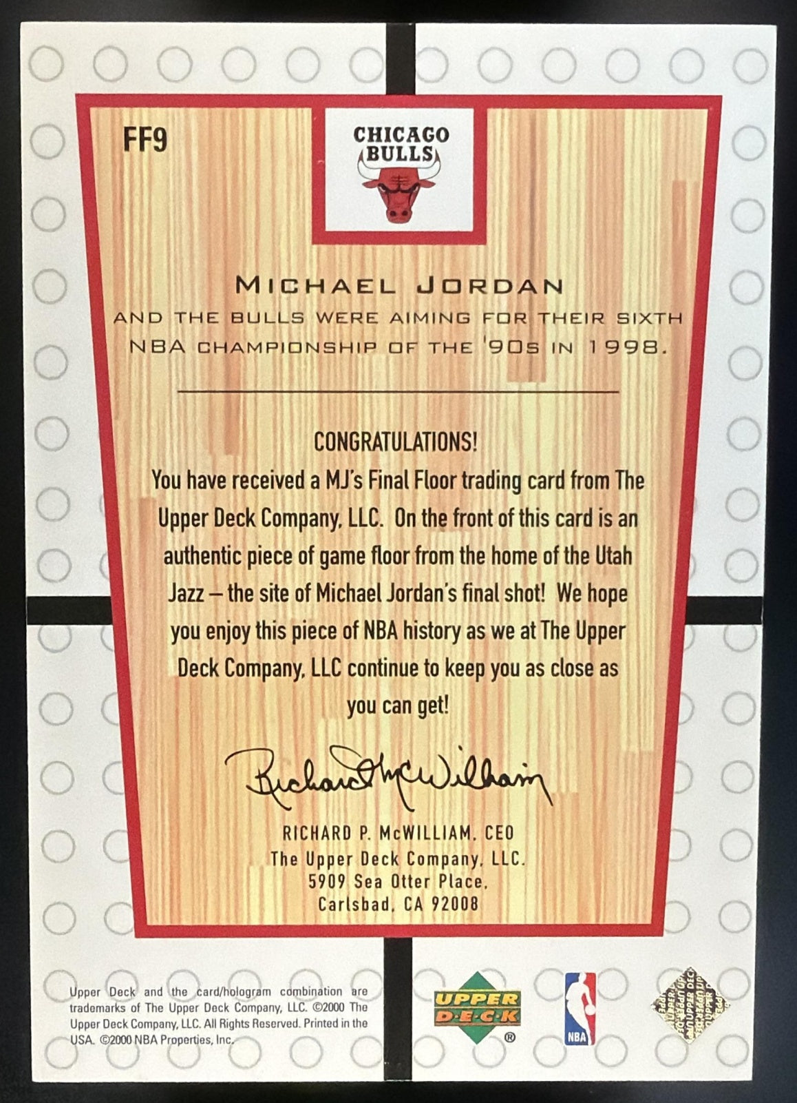 1999-00 Upper Deck Legends Michael Jordan #FF9 M.J.'s Final Floor Blow Up Bulls