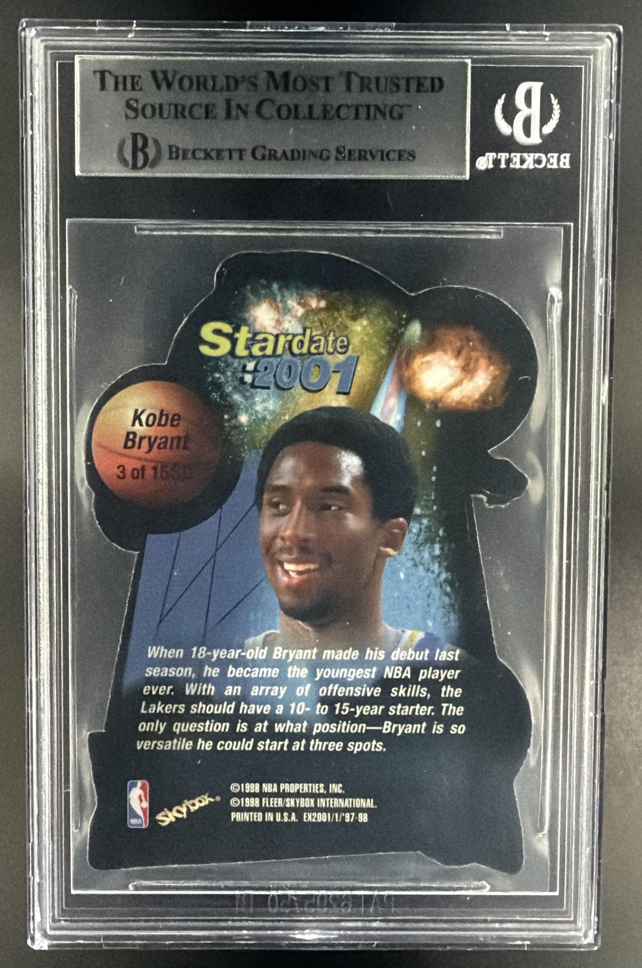 1997-98 Skybox E-X2001 Kobe Bryant #3SD Star Date 2001 Lakers BGS 8.5 — back