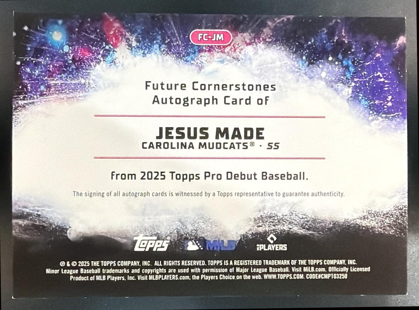 2025 Topps Pro Debut Jesus Made #FC-JM Future Cornerstones 14/99 Auto — back
