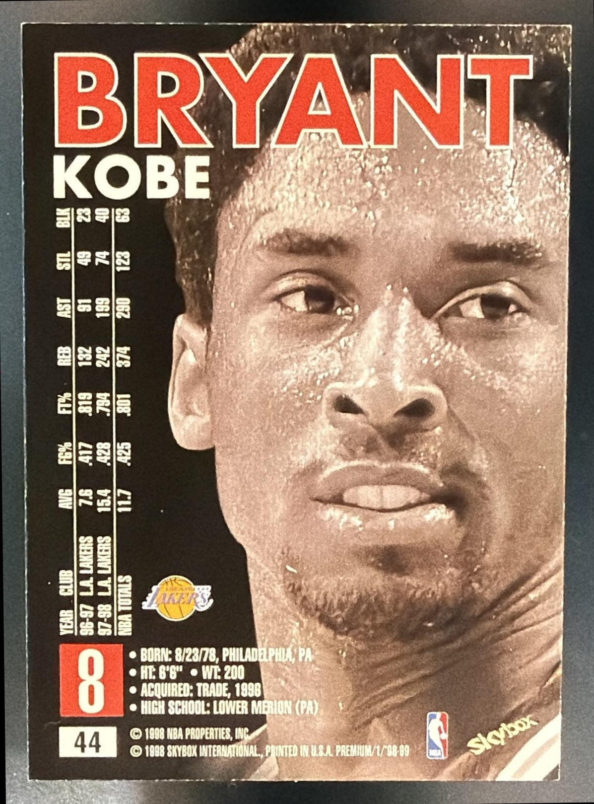1998-99 Skybox x Premium Kobe Bryant #44 Lakers — back
