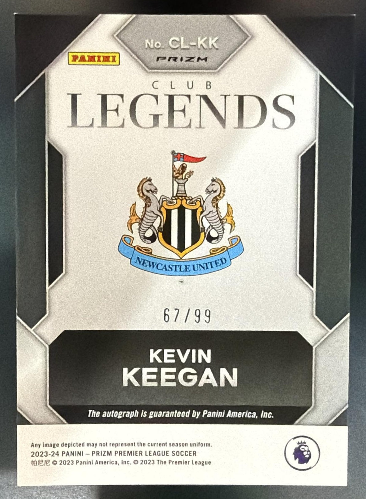 2023 Panini Prizm Premier League Kevin Keegan Club Legends Silver /99 Auto — back