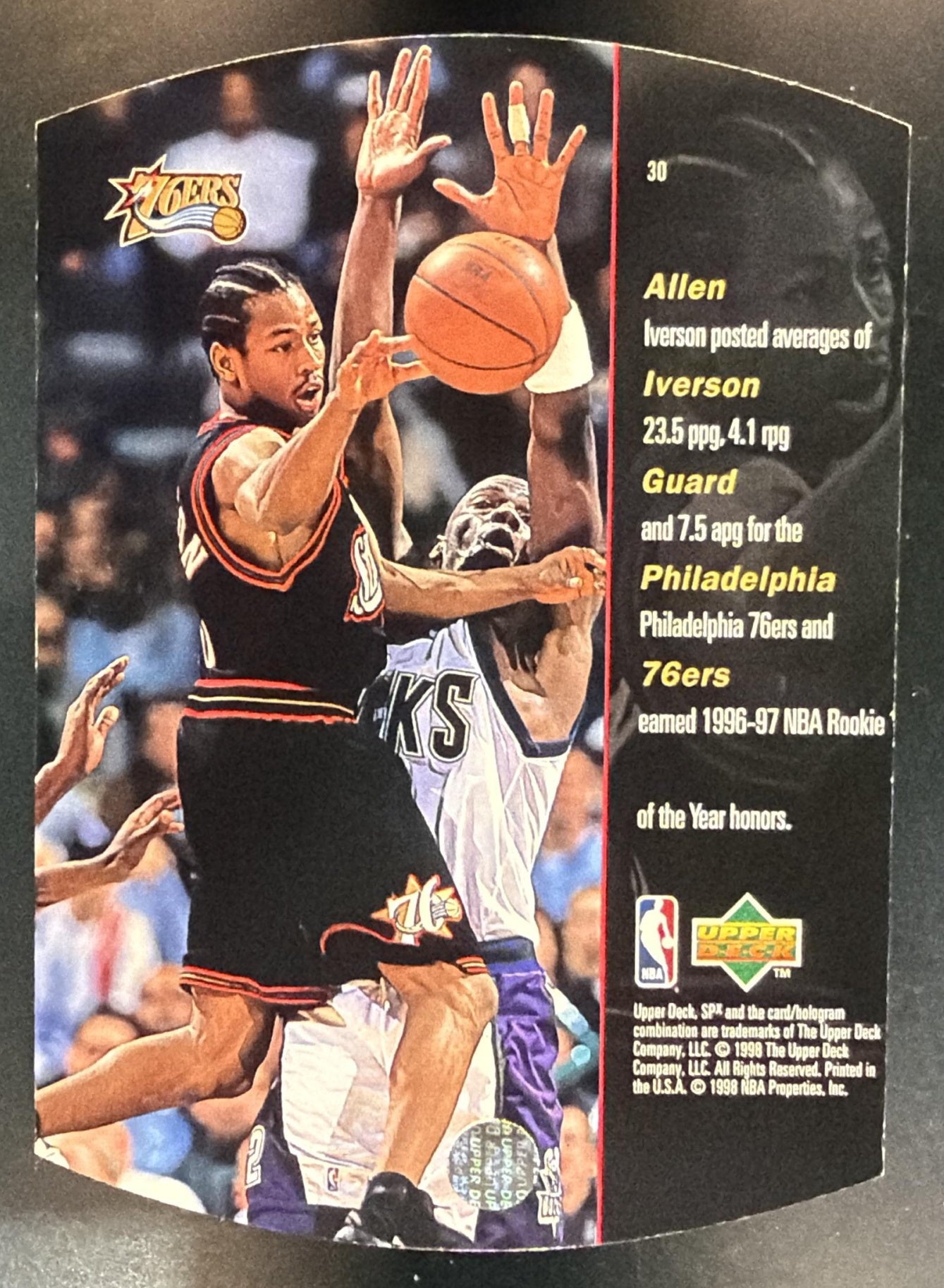 1997-98 SPx Allen Iverson #30 Sky 76ers — back