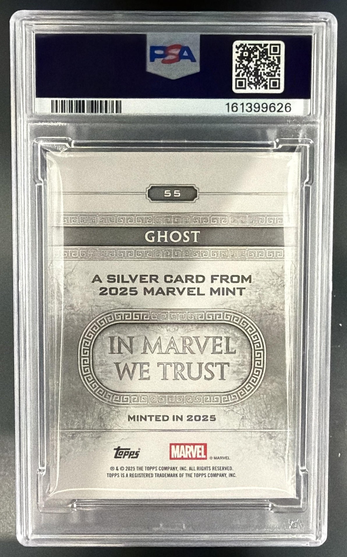 2025 Topps Mint Marvel Ghost #55 Green Foil /75 Silver PSA 8 — back