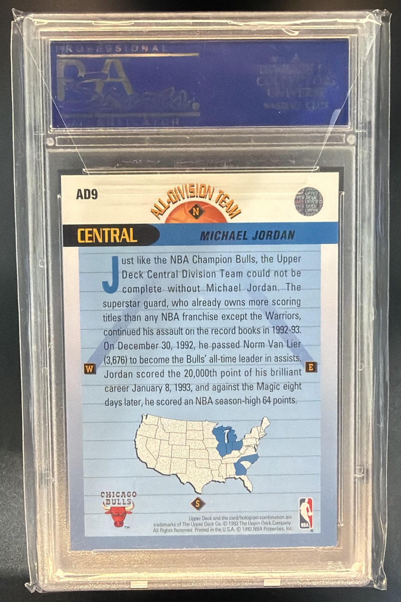 1992-93 Upper Deck Michael Jordan #AD9 All Division Team Bulls PSA 9 — back