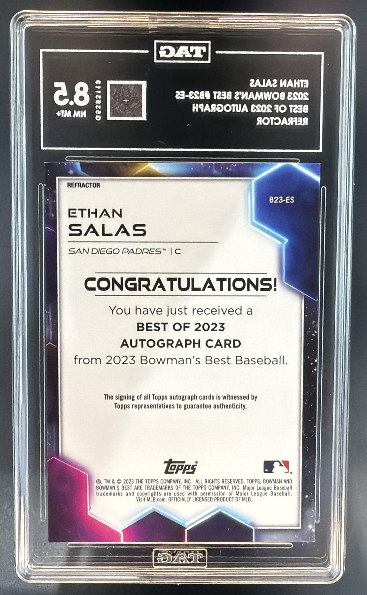 2023 Bowman's Best Ethan Salas Best of 2023 Auto Auto RC Padres TAG 8.5 — back