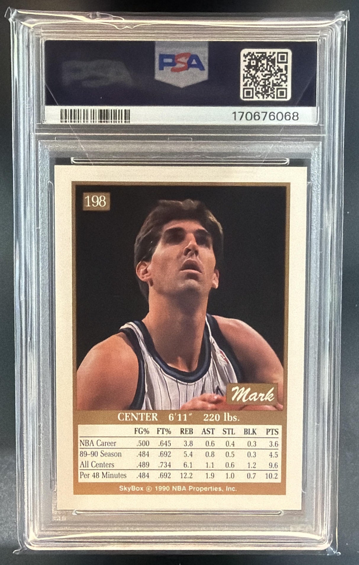 1990-91 Skybox Mark Acres #198 Magic PSA 8 — back
