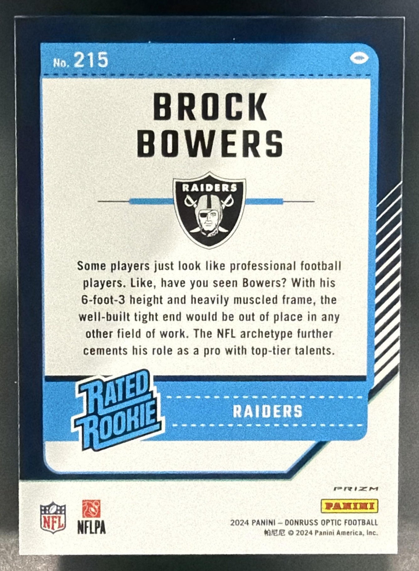 2024 Panini Donruss Optic Brock Bowers #215 Red Hyper Rated Rookie Raiders — back