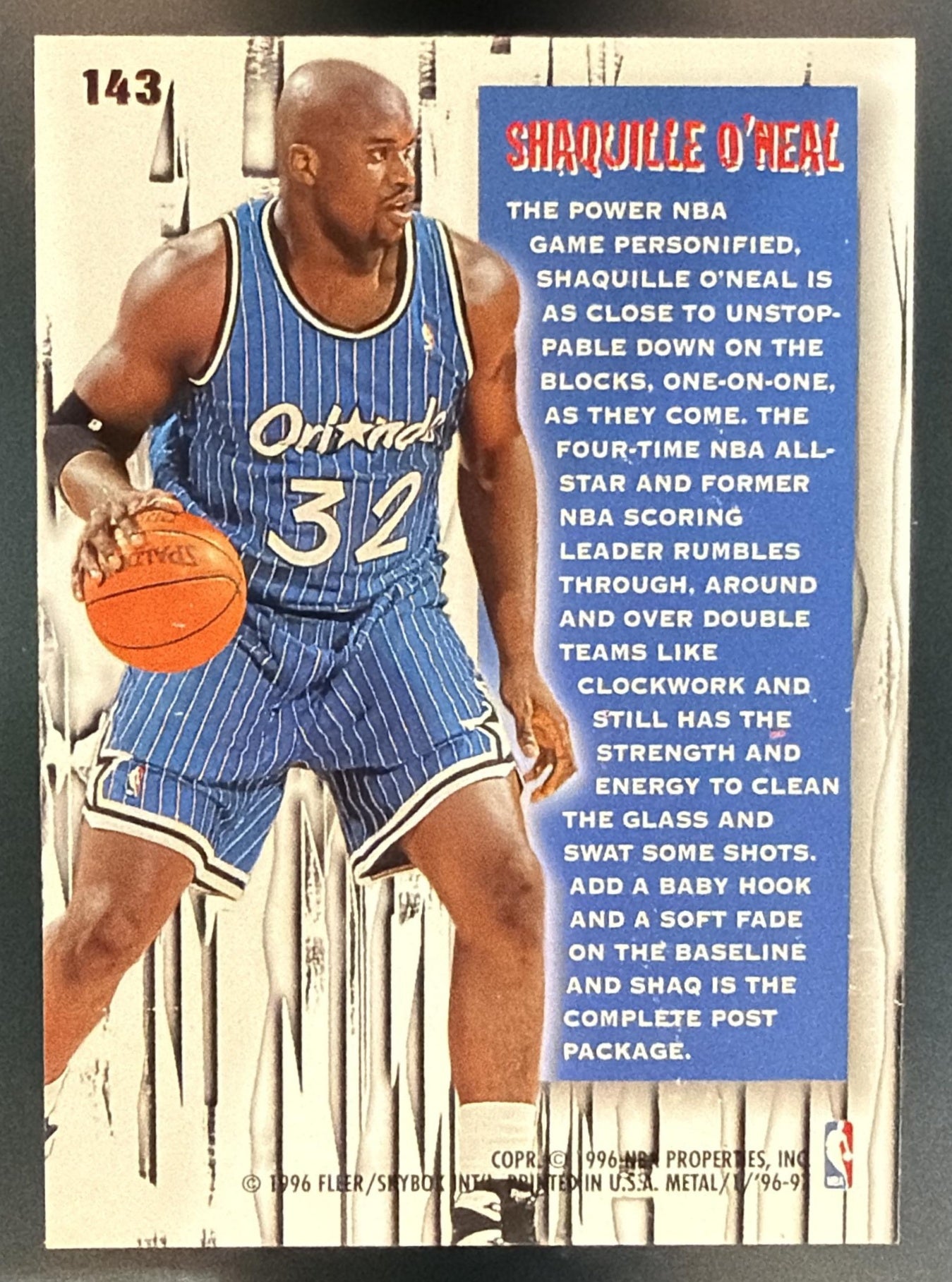 1996 Skybox Metal Shaquille O'Neal #143 Magic — back