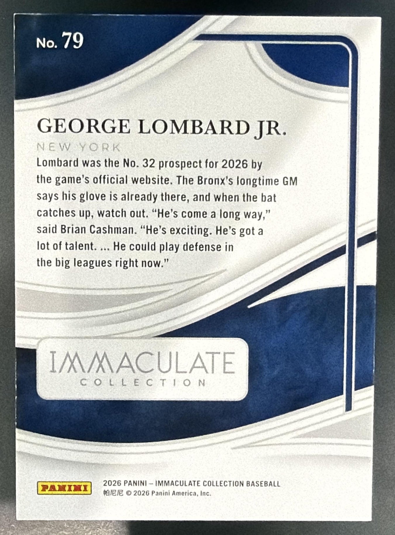 2026 Panini Immaculate Collection George Lombard Jr. #79 Blue 12/25 RC — back