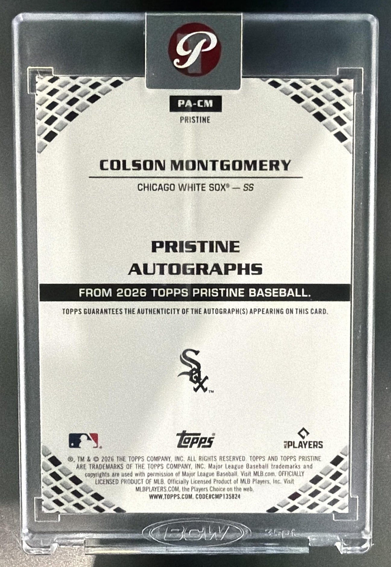 2026 Topps Pristine Colson Montgomery #PA-CM Auto Purple Refractor /99 RC — back