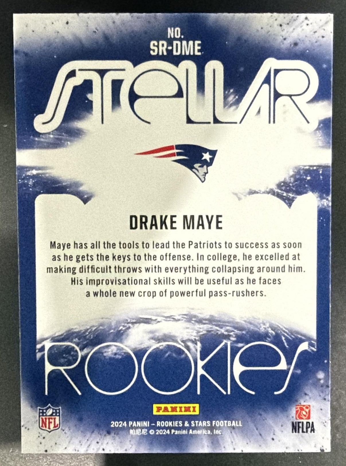 2024 Panini Rookies & Stars Drake Maye #SR-DME Stellar Silver RC Patriots — back