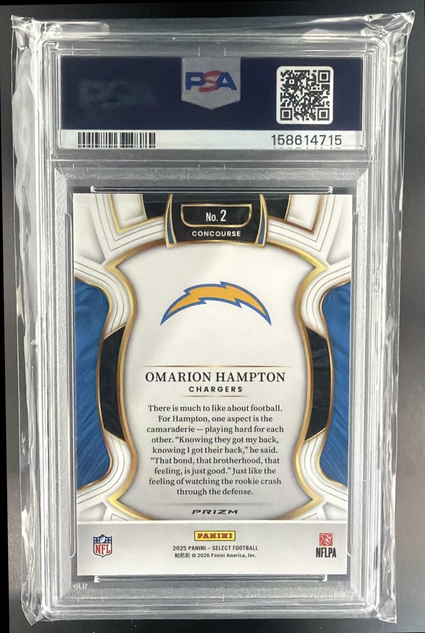 2025 Panini Select Omarion Hampton Concourse Black & Green Prizm Shock RC PSA 9 — back