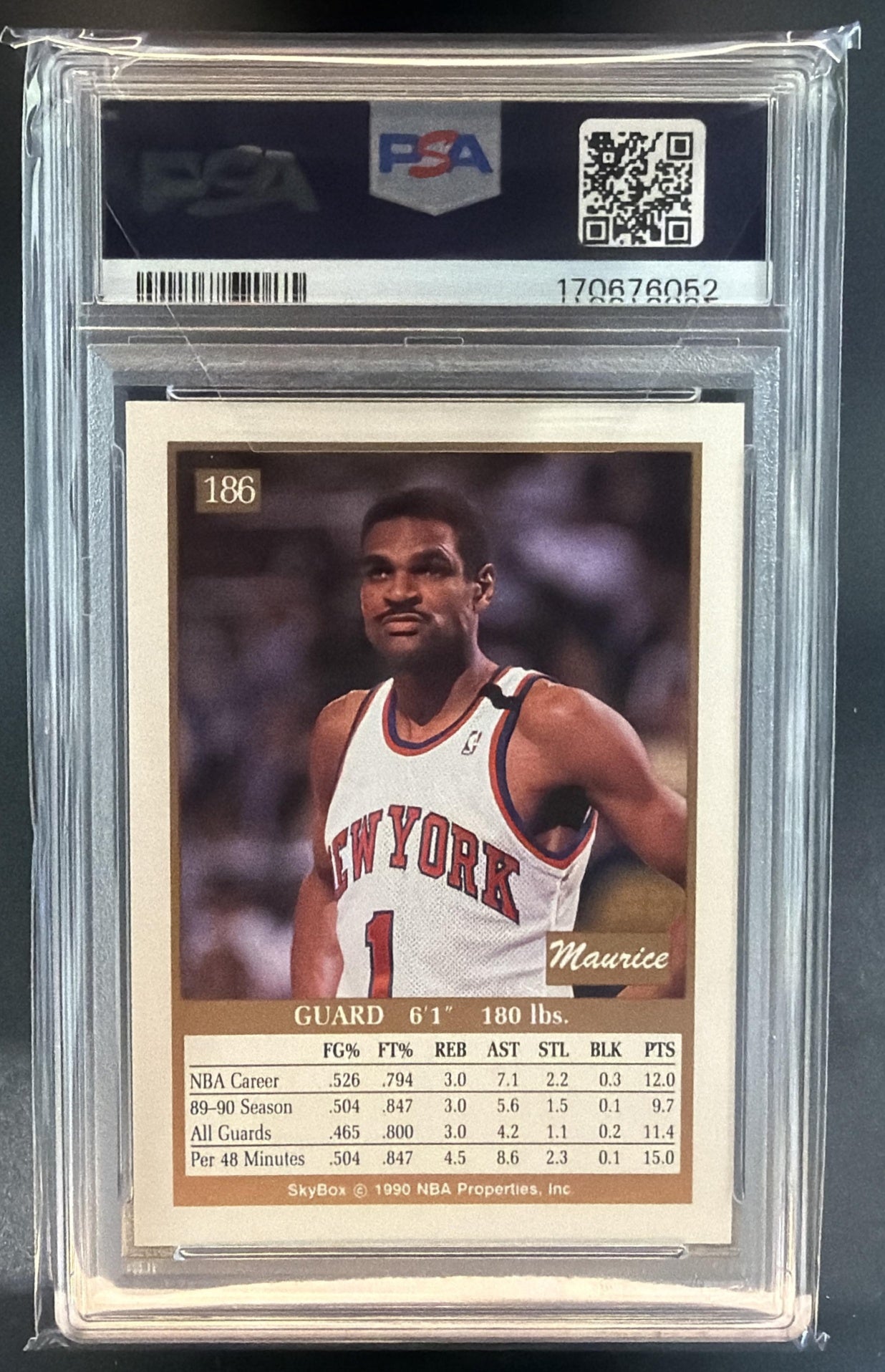 1990-91 Skybox Maurice Cheeks #186 Knicks PSA 9 — back