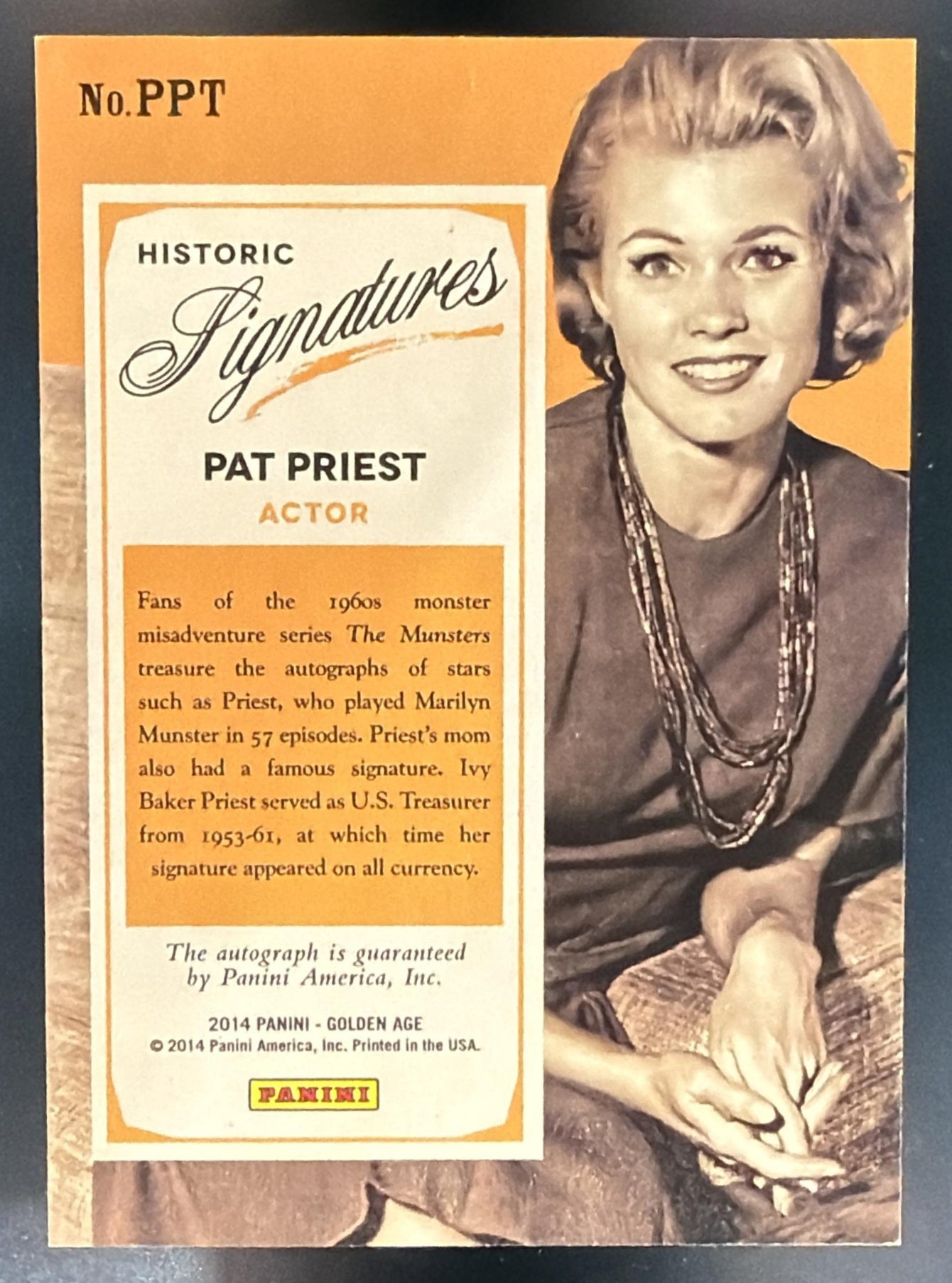2014 Panini Golden Age Pat Priest #PPT Historic Signatures Auto — back