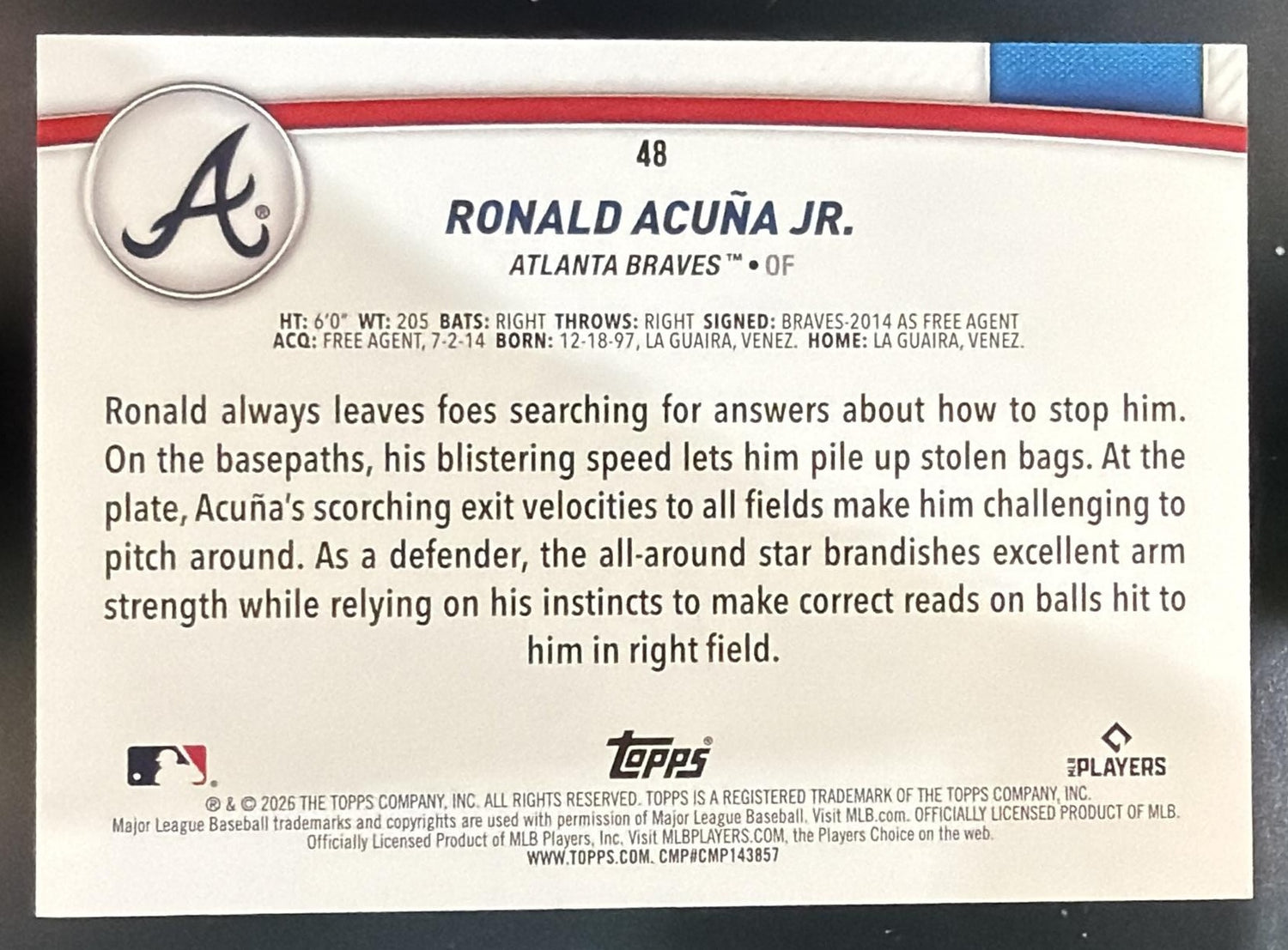 2026 Topps Series 2 Ronald Acuna Jr. #48 The Collection Black 3/10 Braves — back