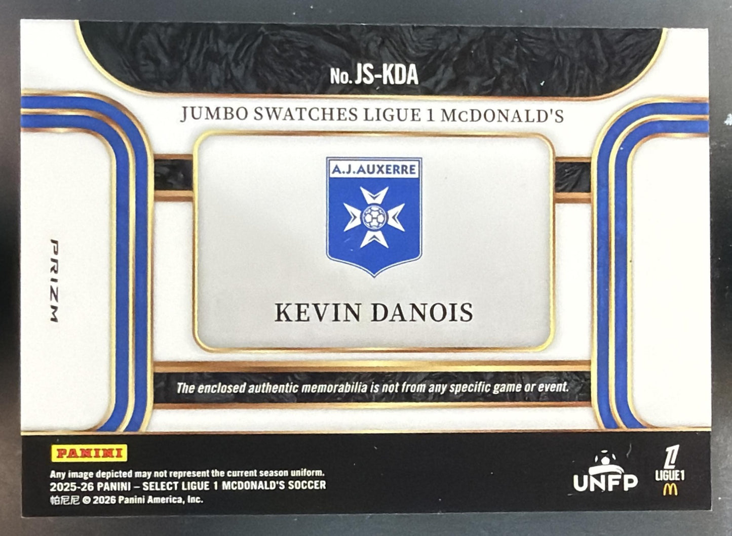 2025 Panini Select Ligue 1 Kevin Danois Jumbo Swatches Red MEM — back