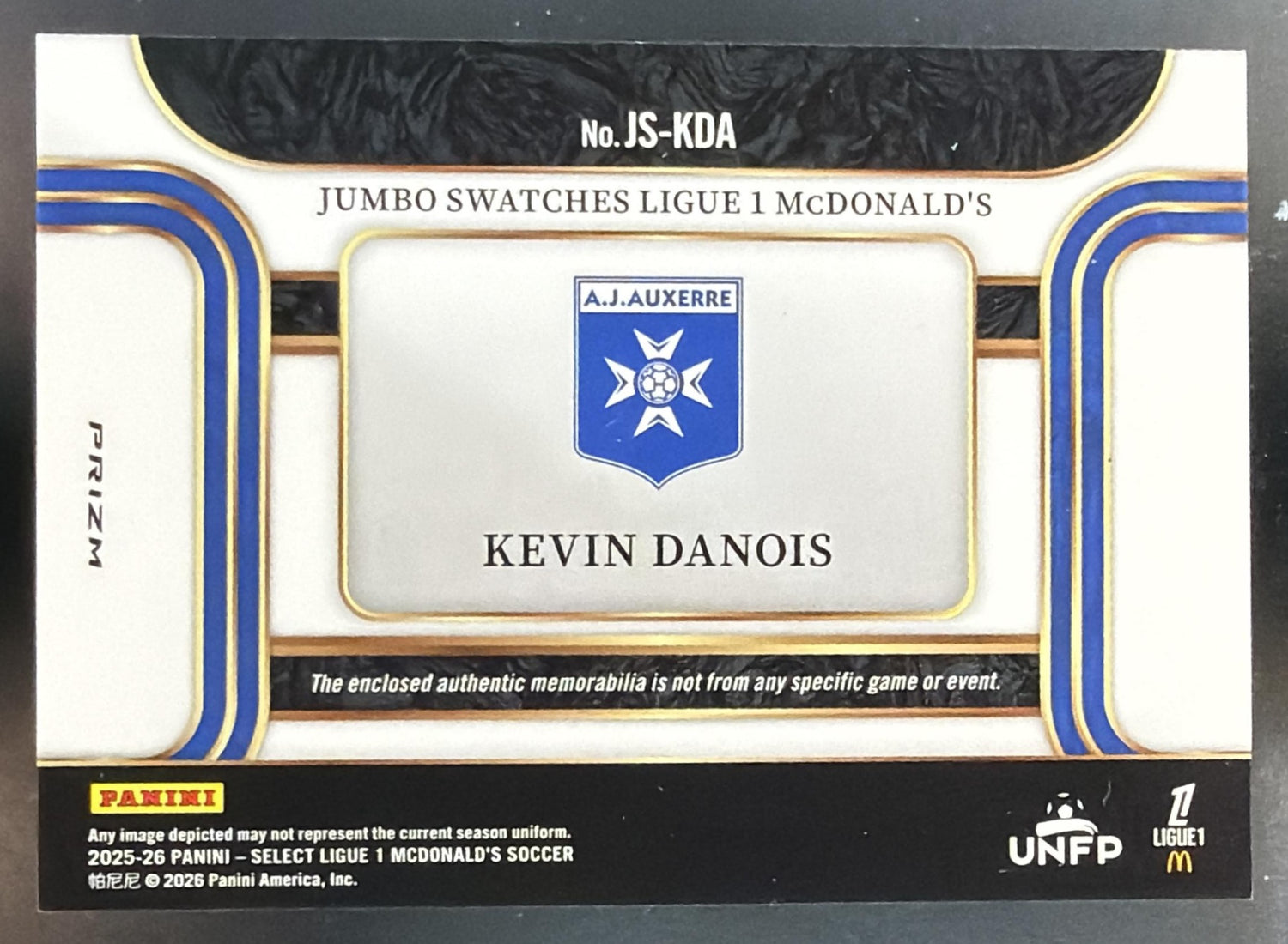 2025 Panini Select Ligue 1 Kevin Danois Jumbo Swatches Red MEM — back