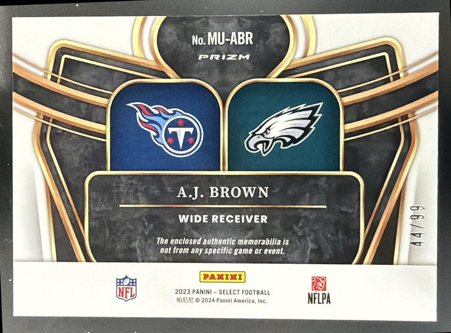 2023 Panini Select A.J. Brown #MU-ABR Multiverse Prizm 44/99 MEM Titans Eagles — back