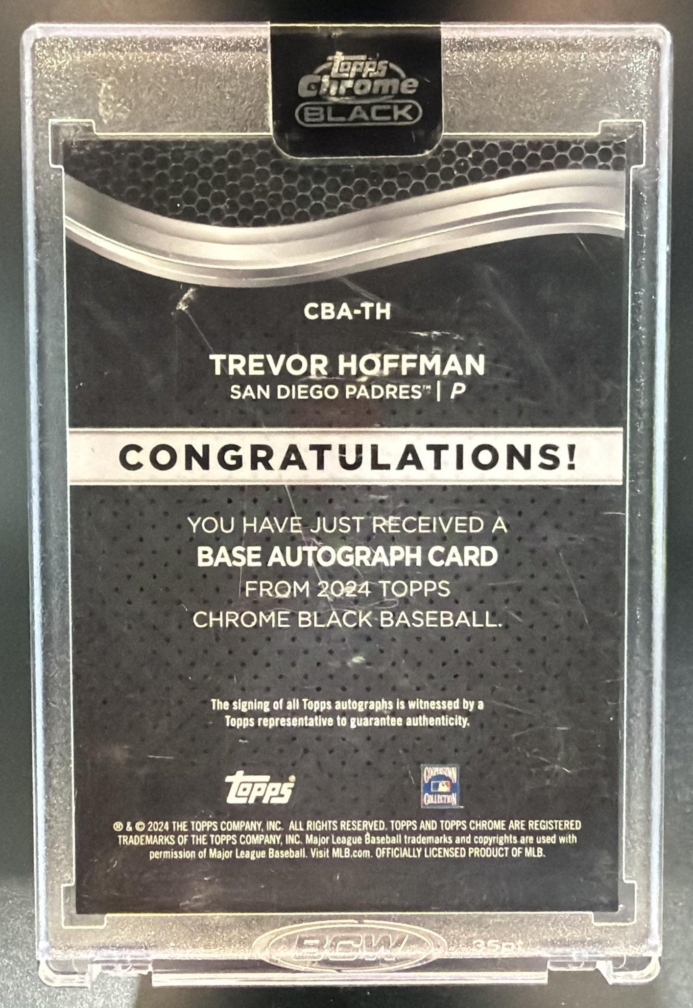 2024 Topps Chrome Black Trevor Hoffman #CBA-TH Auto Gold Refractor 43/50 Padres — back