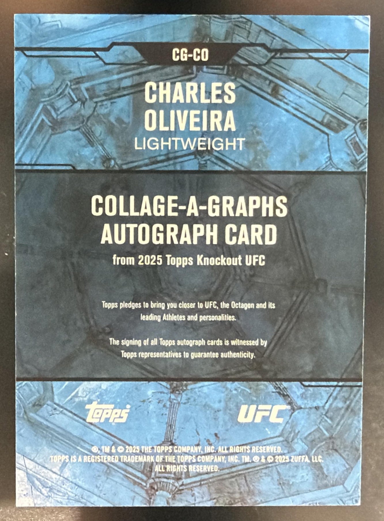 2025 Topps UFC Knockout Charles Oliveira #CG-CO Collageagraphs 29/99 Auto — back