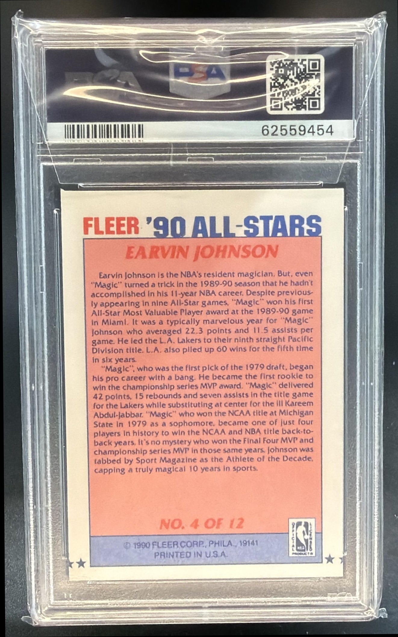 1990-91 Fleer Earvin Johnson #4 All Stars Lakers PSA 6 — back